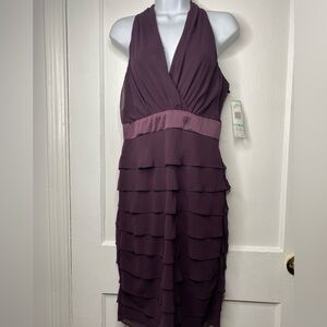 EVAN PICONE NWT Red Grape Chiffon Ruffle Flare Sheath Halter Dress